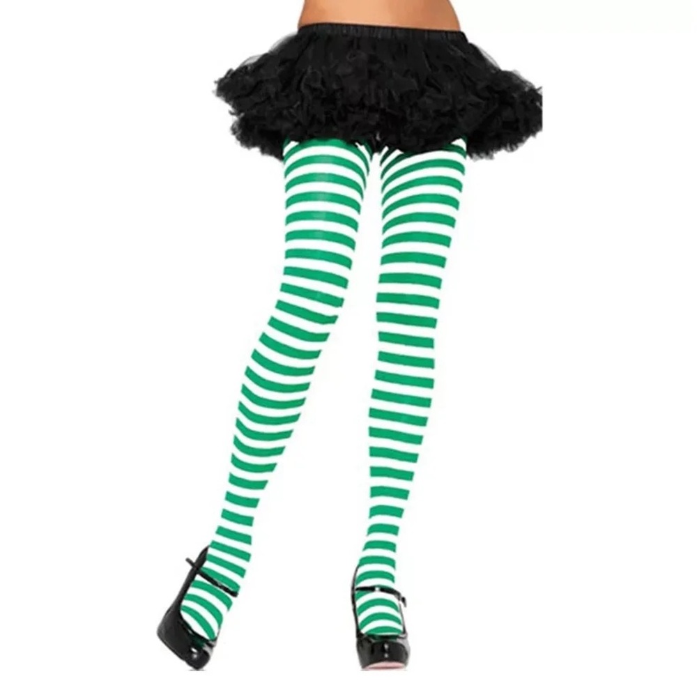 Green Striped Women's Tights